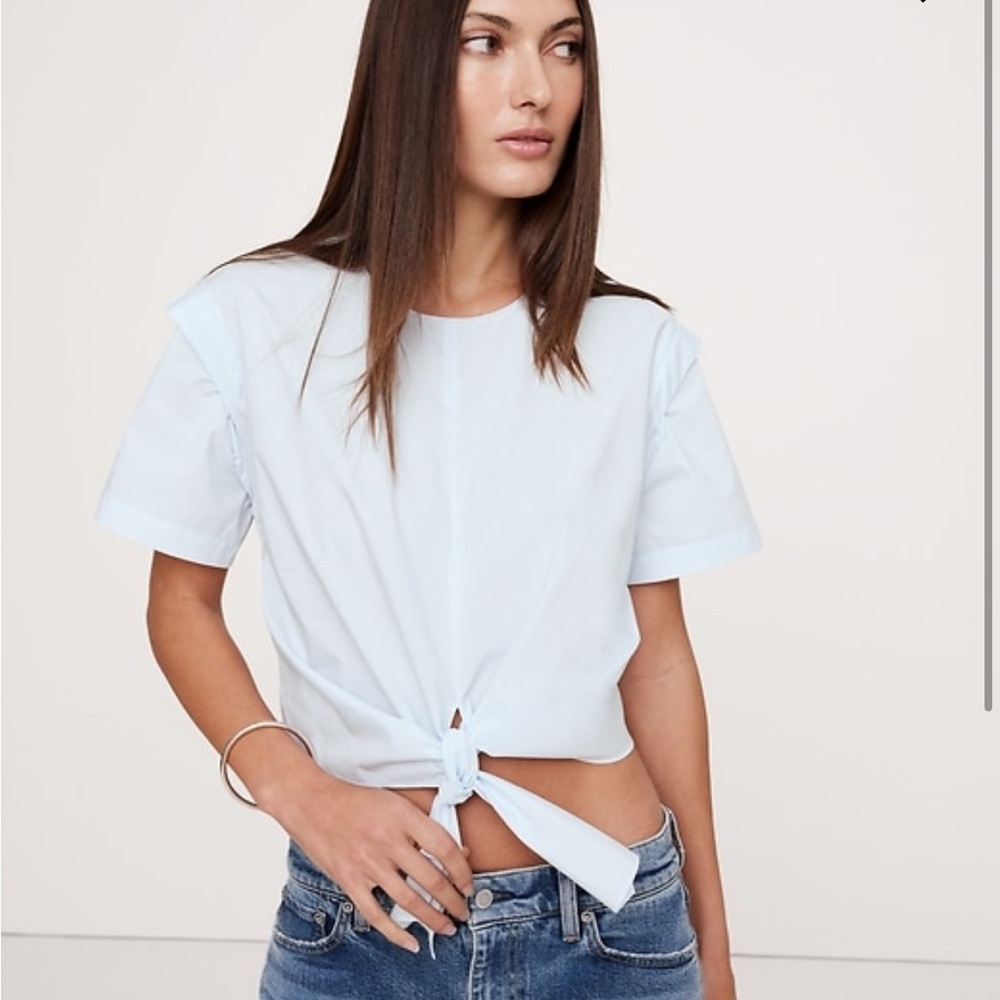 Cotton Poplin Tie-Front Top - Light Blur